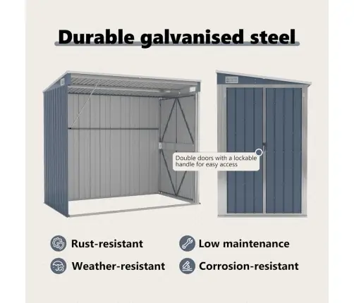 Dārza Šķūnis, Pelēks, 118X194X178 Cm, Cinkots Tērauds Vidaxl