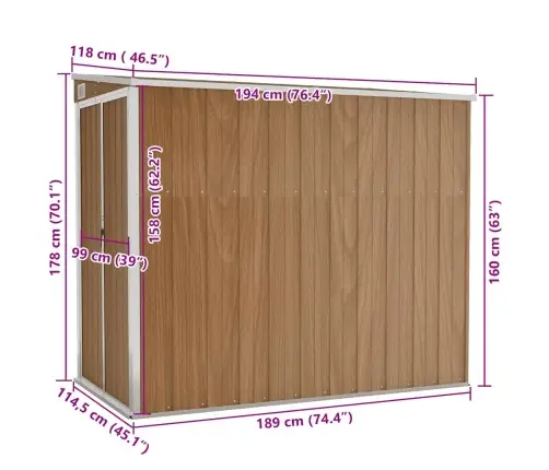 Sodo Pašiūrė, Ruda, 118X194X178cm Galvanizuotas Plienas