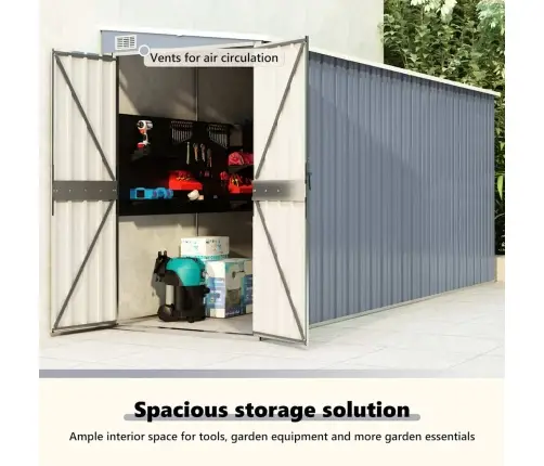 Dārza Šķūnis, Pelēks, 118X382X178 Cm, Cinkots Tērauds Vidaxl