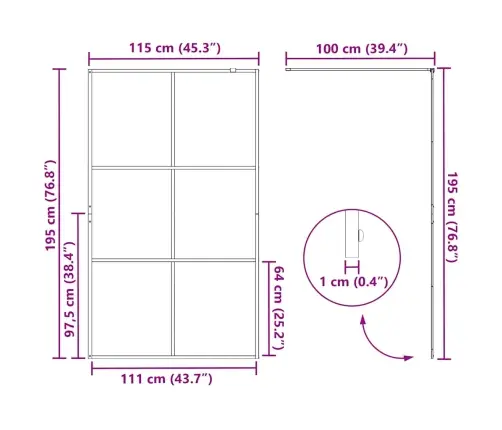 Dušinurga Sein, Läbipaistev Esg-Klaas, 115X195 cm Must