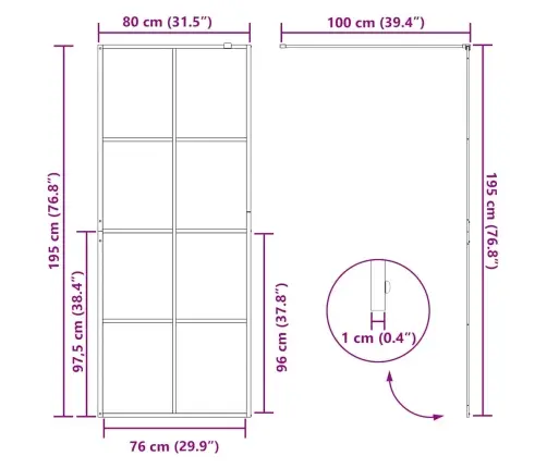 Dušinurga Sein, Läbipaistev Esg-Klaas, 80X195 cm Must