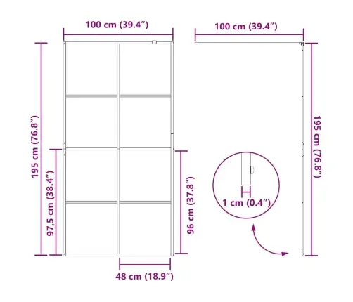 Dušinurga Sein, Läbipaistev Esg-Klaas, 100X195 cm Must