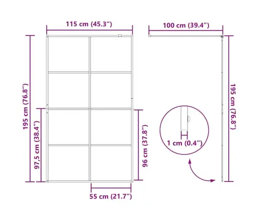 Dušinurga Sein, Läbipaistev Esg-Klaas, 115X195 cm Must