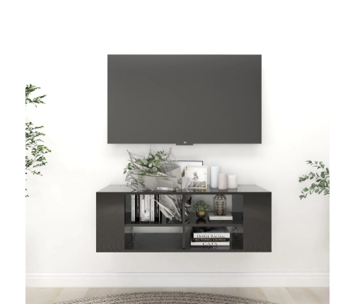 Sienas Tv Skapītis Spīdīgi Melns 102X35X35 Cm Inženierijas Koks Vidaxl