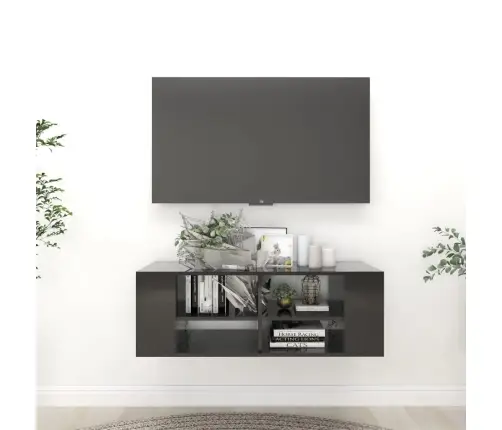 Seina Telerikapp, Kõrgläikega Must 102X35X35 cm Tehispuit