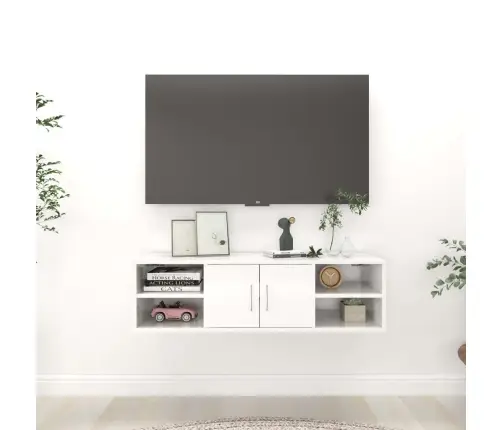 Sienas Plaukts, Spīdīgi Balts, 102X30X29 Cm, Inženierijas Koks Vidaxl