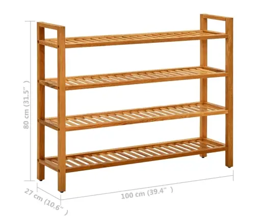 Apavu Skapis Ar 4 Plauktiem, 100X27X80 Cm, Ozola Masīvkoks Vidaxl