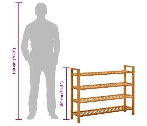 Apavu Skapis Ar 4 Plauktiem, 100X27X80 Cm, Ozola Masīvkoks Vidaxl