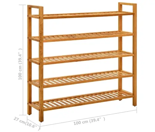 Apavu Skapis Ar 5 Plauktiem, 100X27X100 Cm, Ozola Masīvkoks Vidaxl