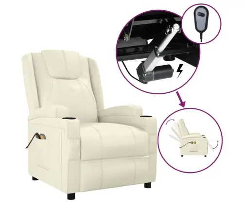 Elektrinis Masažinis Krėslas, Kreminis Baltas, Dirbtinė Oda