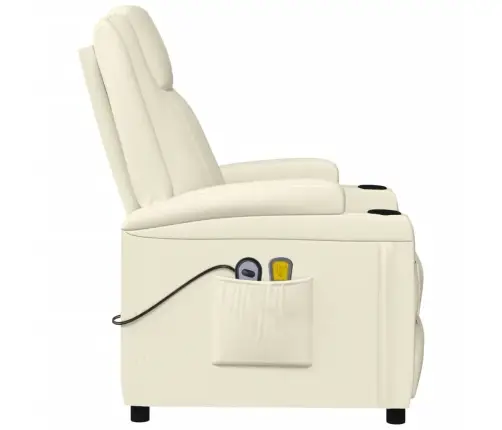 Elektrinis Masažinis Krėslas, Kreminis Baltas, Dirbtinė Oda