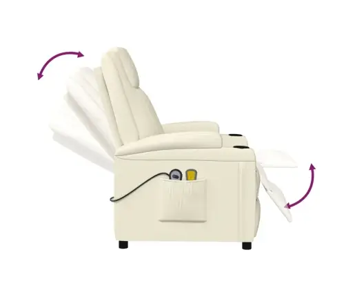 Elektrinis Masažinis Krėslas, Kreminis Baltas, Dirbtinė Oda