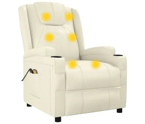 Elektrinis Masažinis Krėslas, Kreminis Baltas, Dirbtinė Oda