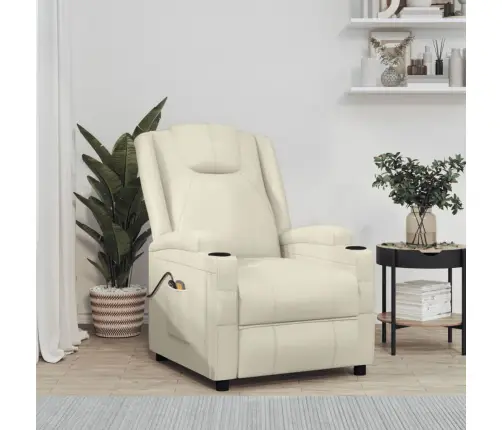 Elektrinis Masažinis Krėslas, Kreminis Baltas, Dirbtinė Oda