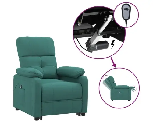 Elektrisks Atpūtas Krēsls, Atgāžams, Tumši Zaļš Audums Vidaxl