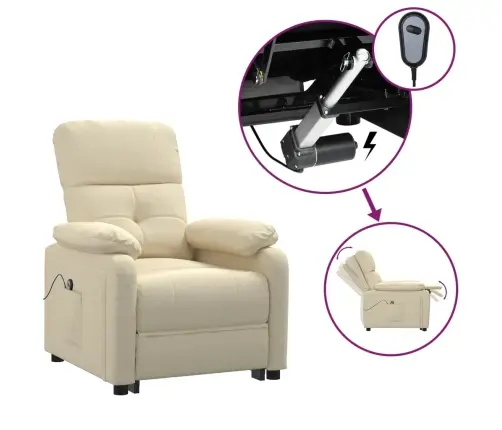 Elektrisks Atpūtas Krēsls, Atgāžams, Krēmkrāsas Audums Vidaxl