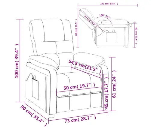 Elektrisks Atpūtas Krēsls, Atgāžams, Krēmkrāsas Audums Vidaxl