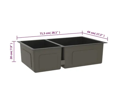 Virtuves Izlietne, Nerūsējošs Tērauds, Melna Vidaxl