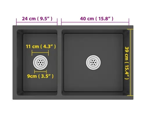 Virtuves Izlietne, Nerūsējošs Tērauds, Melna Vidaxl