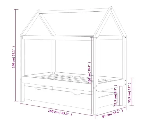 Bērnu Gultas Rāmis Ar Atvilktni, Priedes Masīvkoks, 80X160 Cm Vidaxl