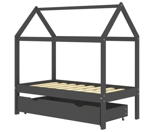 Bērnu Gultas Rāmis Ar Atvilktni, Tumši Pelēks, Priede, 70X140Cm Vidaxl