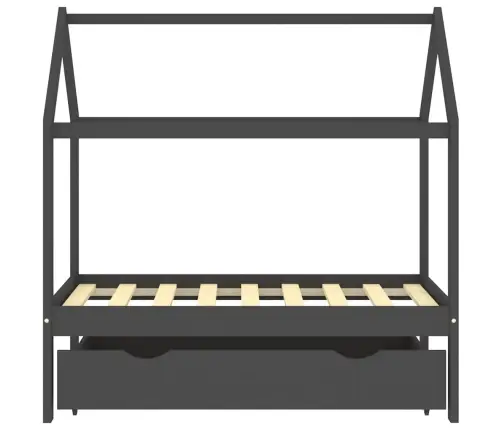 Bērnu Gultas Rāmis Ar Atvilktni, Tumši Pelēks, Priede, 70X140Cm Vidaxl