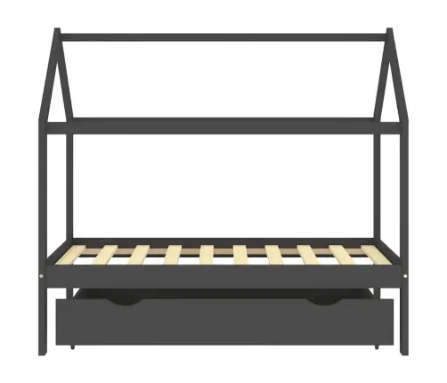 Bērnu Gultas Rāmis Ar Atvilktni, Tumši Pelēks, Priede, 80X160Cm Vidaxl