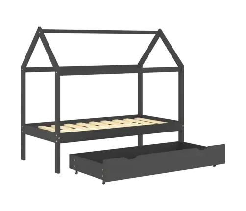Bērnu Gultas Rāmis Ar Atvilktni, Tumši Pelēks, Priede, 80X160Cm Vidaxl