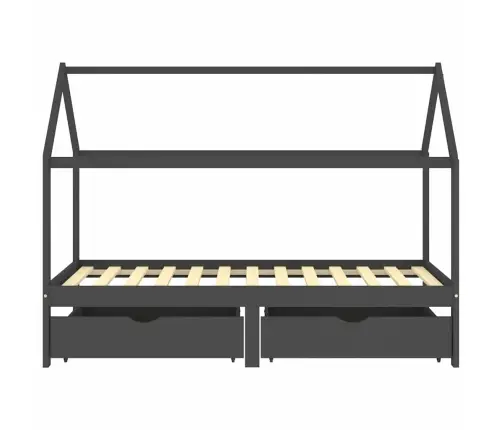 Gultas Rāmis Ar Atvilktnēm, Pelēks, Priedes Masīvkoks, 90X200Cm Vidaxl