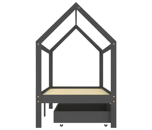 Gultas Rāmis Ar Atvilktnēm, Pelēks, Priedes Masīvkoks, 90X200Cm Vidaxl