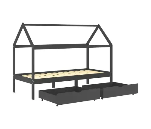 Gultas Rāmis Ar Atvilktnēm, Pelēks, Priedes Masīvkoks, 90X200Cm Vidaxl