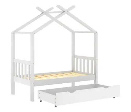 Bērnu Gultas Rāmis Ar Atvilktni, Balts, Priedes Koks, 70X140 Cm Vidaxl