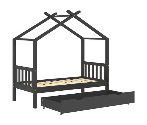 Vaikiškos Lovos Rėmas Su Stalčiumi, Pilkas, 80X160cm Pušis