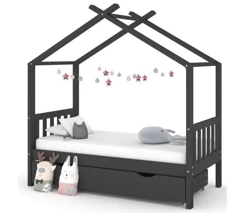 Vaikiškos Lovos Rėmas Su Stalčiumi, Pilkas, 80X160cm Pušis