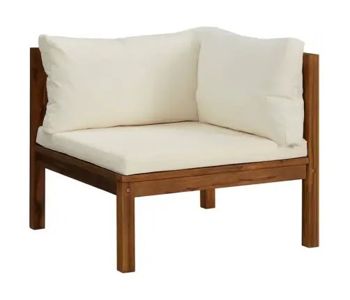 Stūra Dīvāns Ar Krēmbaltiem Matračiem, Akācijas Koks Vidaxl