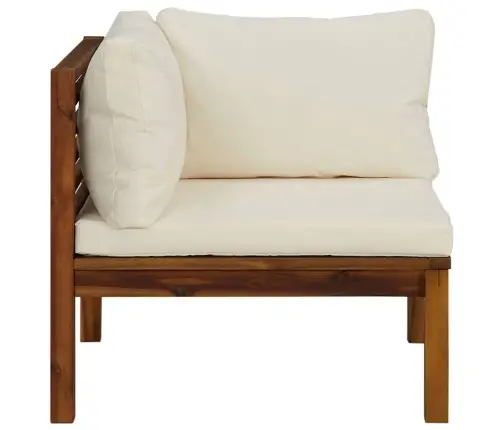 Stūra Dīvāns Ar Krēmbaltiem Matračiem, Akācijas Koks Vidaxl