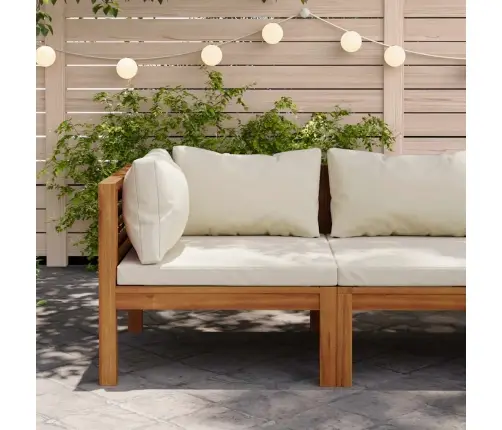 Stūra Dīvāns Ar Krēmbaltiem Matračiem, Akācijas Koks Vidaxl