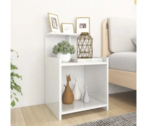 Naktsskapītis, Spīdīgi Balts, 40X35X60 Cm, Inženierijas Koks Vidaxl