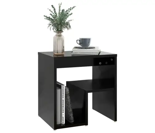 Naktinė Spintelė, Juodos Spalvos, 40X30X40cm Apdirbta Mediena