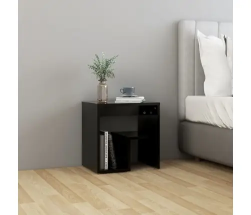 Naktinė Spintelė, Juodos Spalvos, 40X30X40cm Apdirbta Mediena