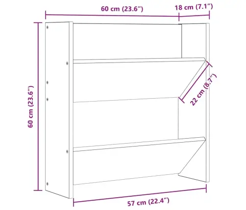 Sienas Apavu Plaukts, Betona Pelēks, 60X18X60 Cm, Skaidu Plātne Vidaxl