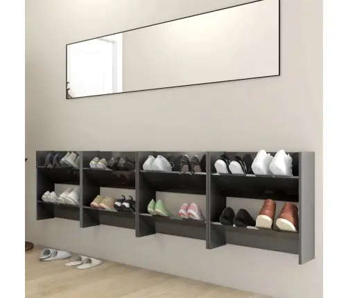 Sienas Plaukti, 4 Gb., Spīdīgi Pelēki, 60X18X60 Cm Vidaxl