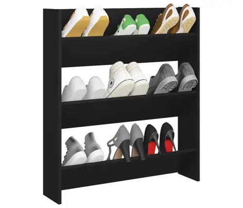 Sienas Apavu Plaukts, 80X18X90 Cm, Melns, Inženierijas Koks Vidaxl