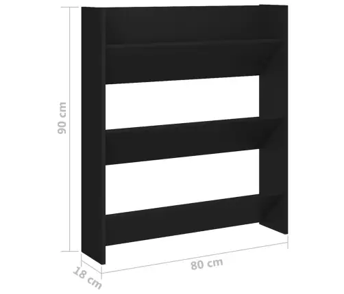 Sienas Apavu Plaukts, 80X18X90 Cm, Melns, Inženierijas Koks Vidaxl