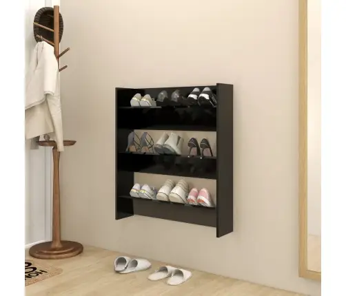 Sienas Apavu Plaukts, 80X18X90 Cm, Melns, Inženierijas Koks Vidaxl