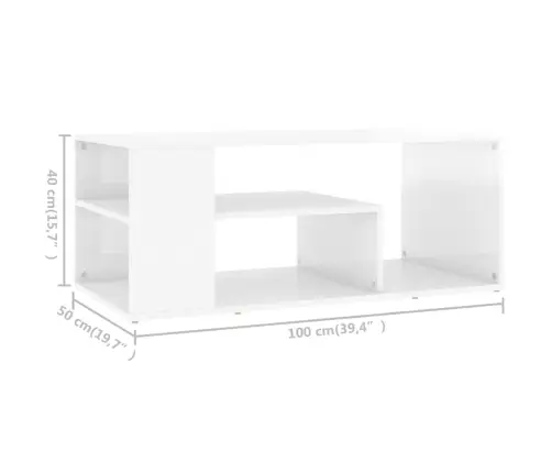 Kavos Staliukas, Baltas, 100X50X40cm Apdirbta Mediena, Blizgus Kavos Staliukas, Baltas, 100X50X40cm Apdirbta Mediena, Blizgus