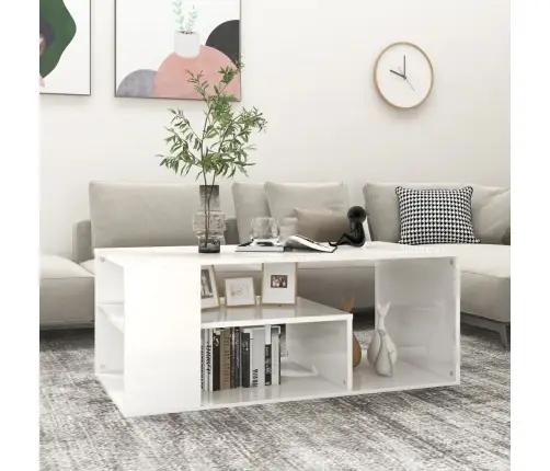 Kavos Staliukas, Baltas, 100X50X40cm Apdirbta Mediena, Blizgus Kavos Staliukas, Baltas, 100X50X40cm Apdirbta Mediena, Blizgus