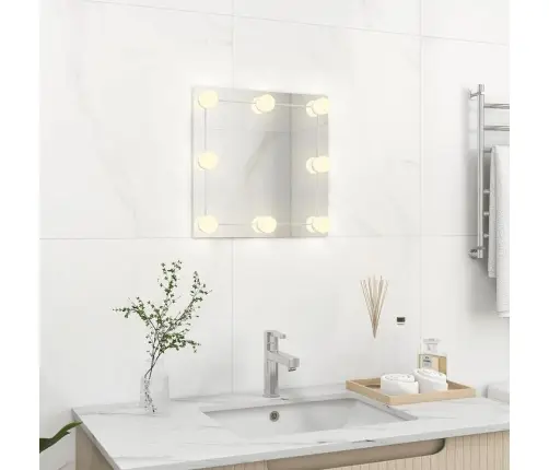 Sienas Spogulis Ar Led Spuldzēm, Kvadrātveida, Stikls Vidaxl