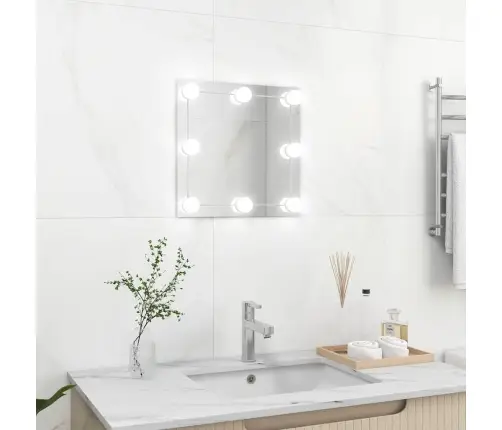 Sienas Spogulis Ar Led Spuldzēm, Kvadrātveida, Stikls Vidaxl