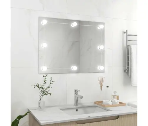 Sienas Spogulis Ar Led Spuldzēm, Bez Rāmja, Taisnstūra, Stikls Vidaxl